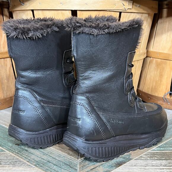 Skechers Shape-Ups Brown Leather Faux Fur Lace-Up Winter Boots Womens Size 8.5 - Picture 5 of 11